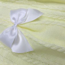 MC767-Lemon: Baby Short Sleeve Knitted All In One With Bow (0-9 Months)